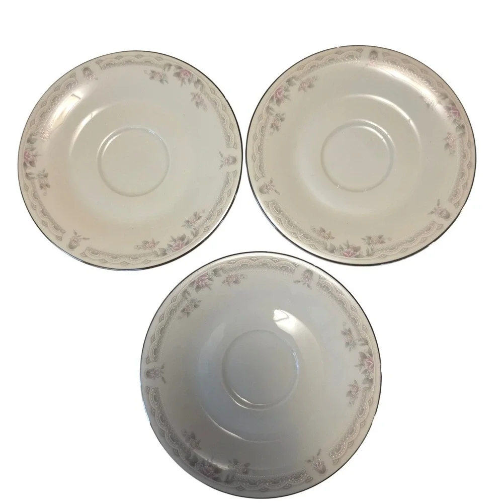 United Surgical Steel Ivory Lace Fine China Saucer (Set 3) Japan 1-6331 Floral